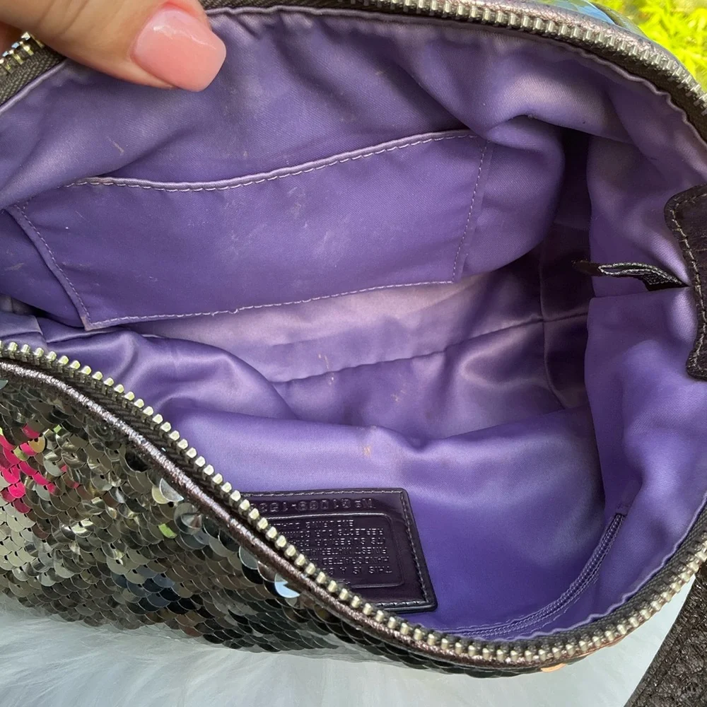 Coach Poppy Y2K Silver Sequin Groovy Shoulder Crossbody Hand Bag - Picture 13 of 16